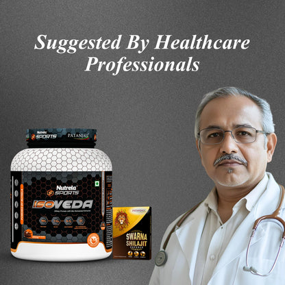 Patanjali Nutrela Sports 100% Isoveda Protein Chocolate 2KG + FREE Swarna Bhasma Shilajit  + Hand Gripper + Shaker