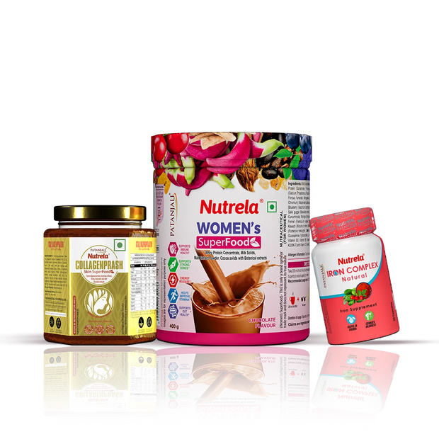 Patanjali Nutrela Collagenprash + Women’s SuperFood + Iron Complex (Combo)