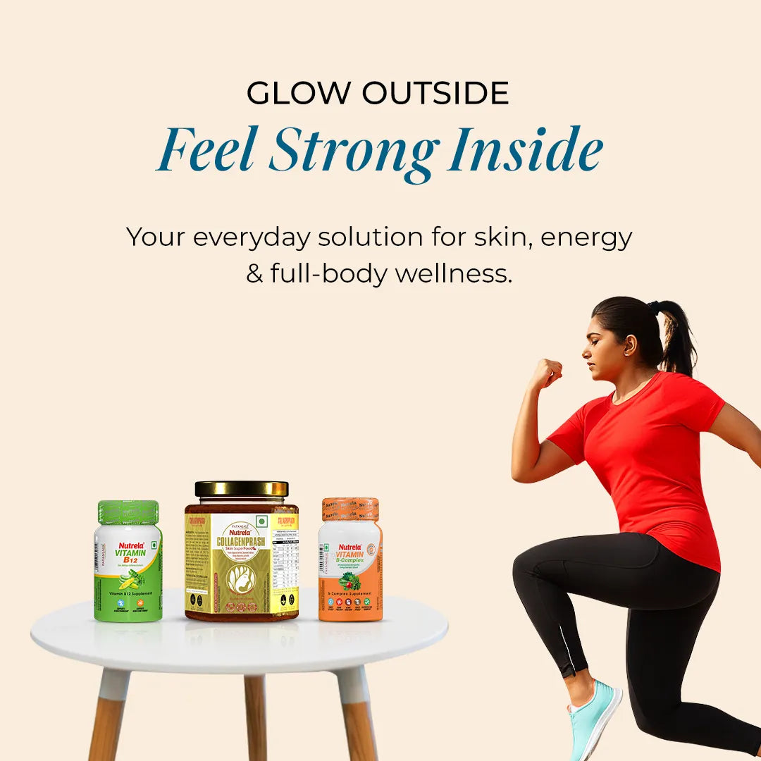 Patanjali Nutrela Collagenprash + B₁₂ + B Complex | Daily Skincare & Energy Combo+ Free Shaker