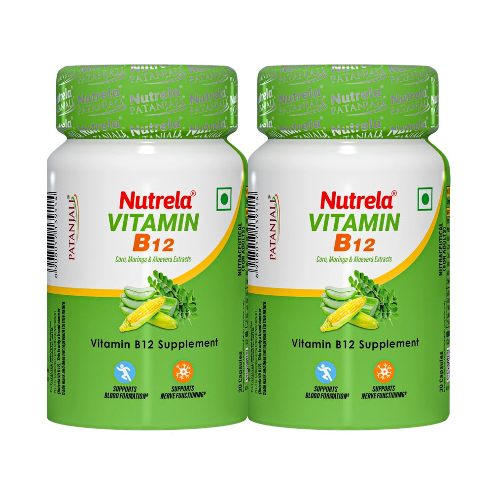 Patanjali Nutrela Natural Plant-Based Vitamin B12 (Pack of 2) | Natural Moringa-Based Veg B12 for Daily Energy & Stamina | Made in Bharat