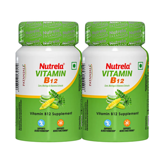 Patanjali Nutrela Natural Plant-Based Vitamin B12 (Pack of 2) | Natural Moringa-Based Veg B12 for Daily Energy & Stamina | Made in Bharat