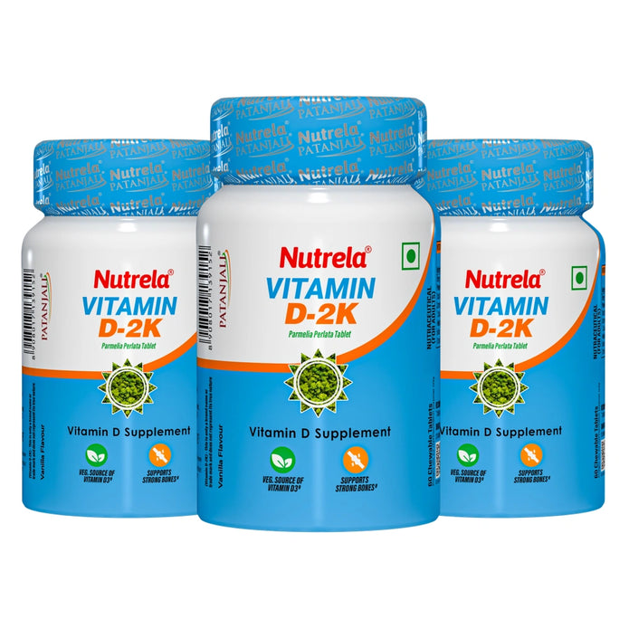 Patanjali Nutrela Vitamin D2K- 60 X 3 Chewable Tablets for Men & Women - Vanilla Flavor (Pack of 3)
