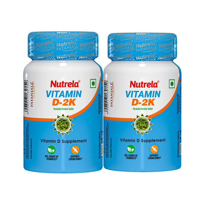 Patanjali Nutrela Vitamin D2K- 60 X 2 Chewable Tablets for Men & Women - Vanilla Flavor (Pack of 2)