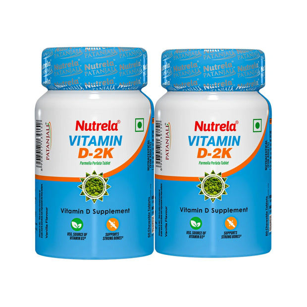 Patanjali Nutrela Vitamin D2K- 60 X 2 Chewable Tablets for Men & Women - Vanilla Flavor (Pack of 2)