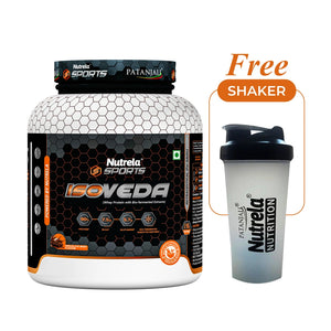 Patanjali Nutrela Sports Isoveda Best Isolate 2KG – Chocolate | 27G High-Purity Protein | Swadeshi Muscle Repair Formula + Free Shaker