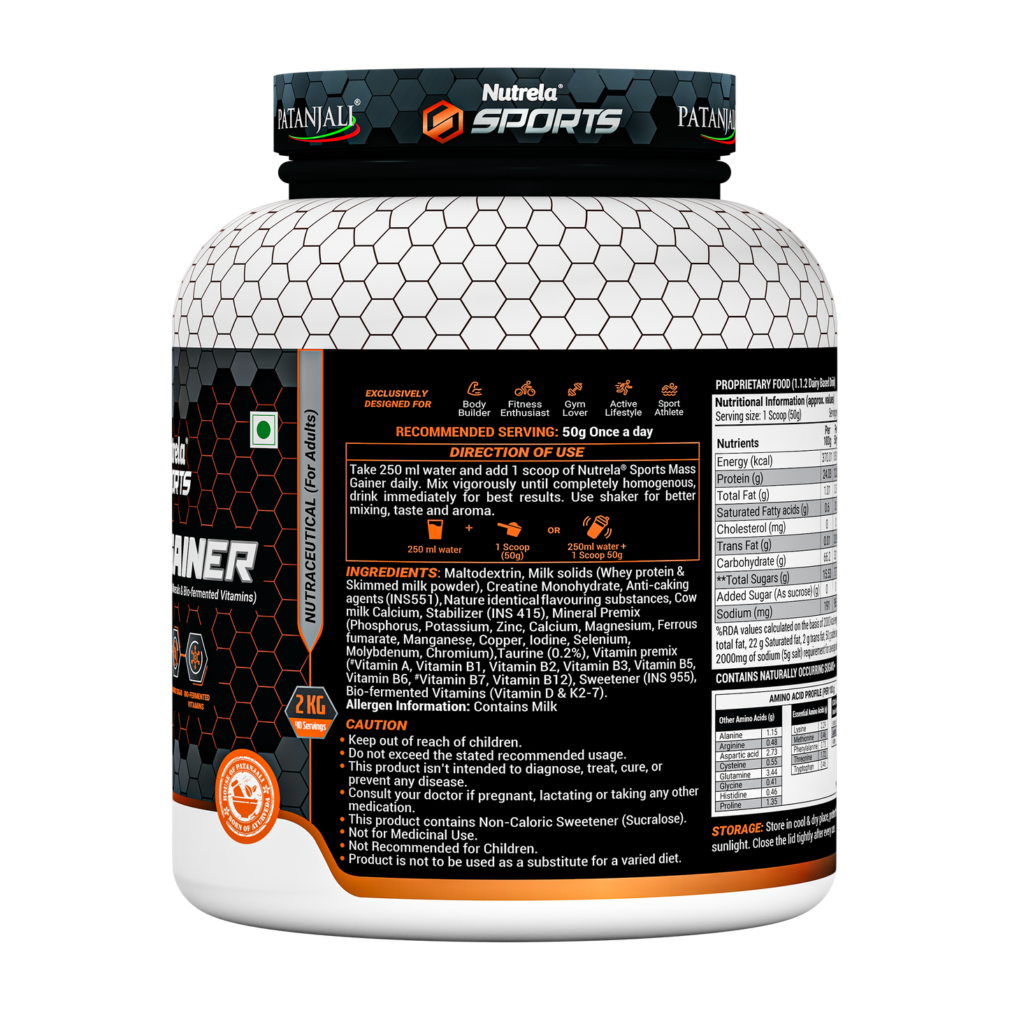 Patanjali Nutrela Sports Mass Gainer – Vanilla (1KG) | Swadeshi Weight & Mass Gain Nutrition