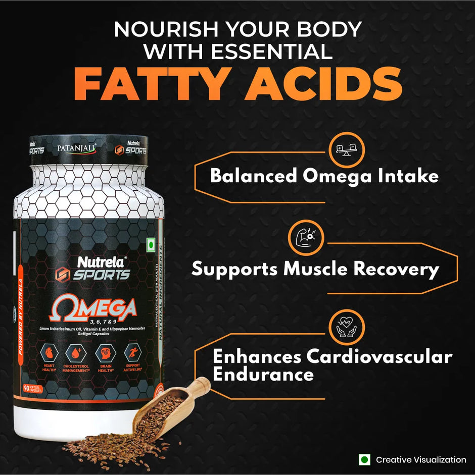 Patanjali Nutrela Sports Organic Omega 3,6,7 & 9 (90 Capsules) (Nov. Exp)