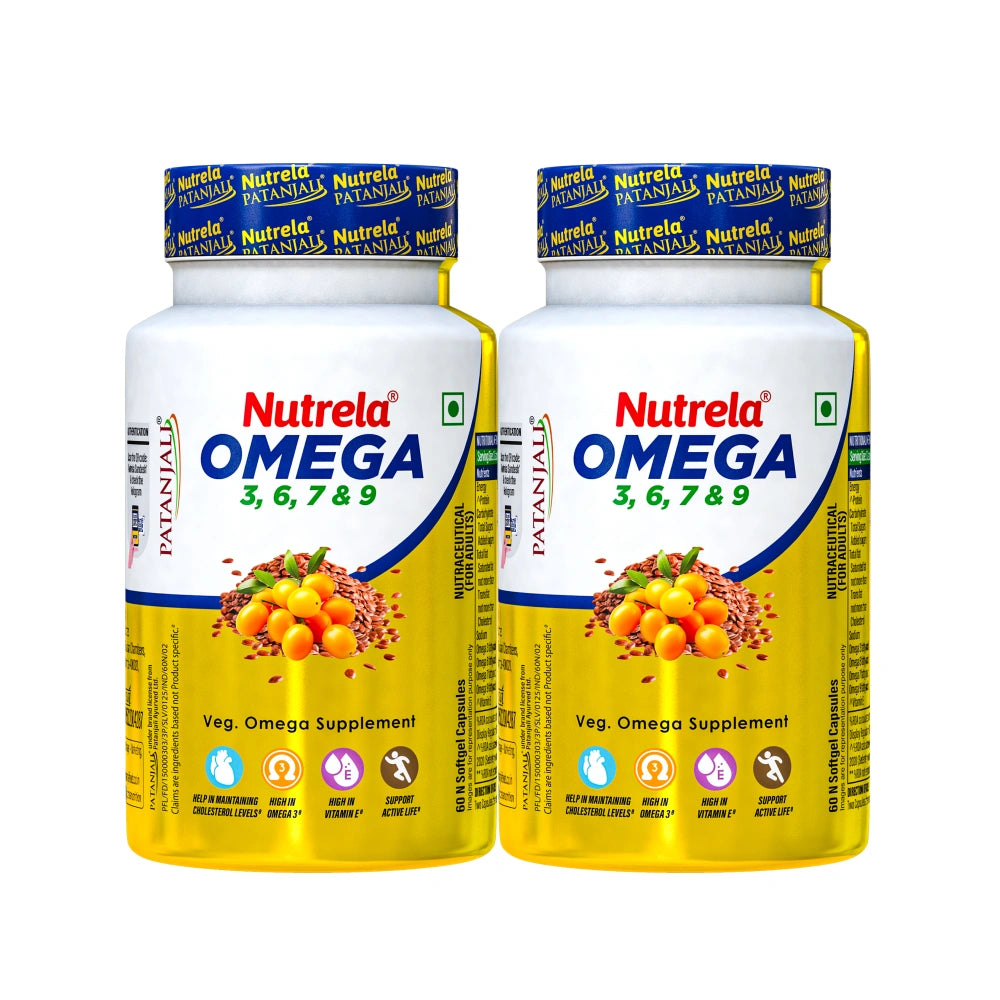 Patanjali Nutrela Omega 3 6 7 & 9 - 120 Capsules (Pack of 2)