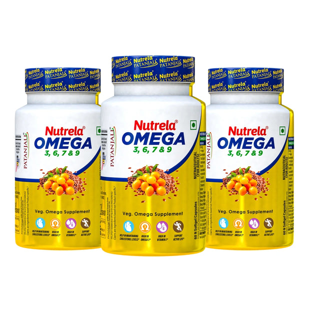 Patanjali Nutrela Omega 3 6 7 & 9 - 180 Capsules (Pack of 3)