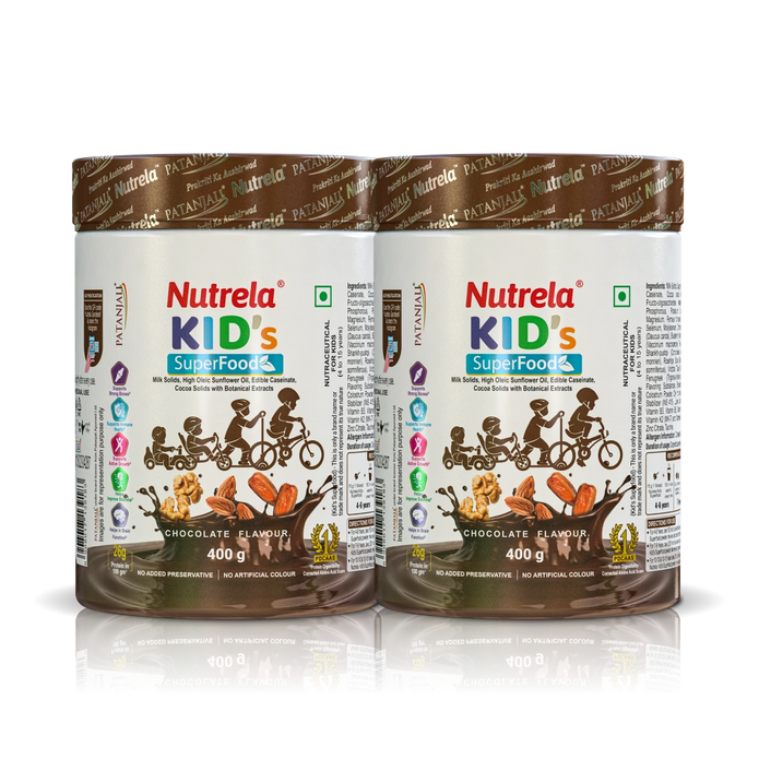 Patanjali Nutrela Kid’s Superfood | Kids Health Drink with Milk, Protein & Essential Nutrients | 400g x 2