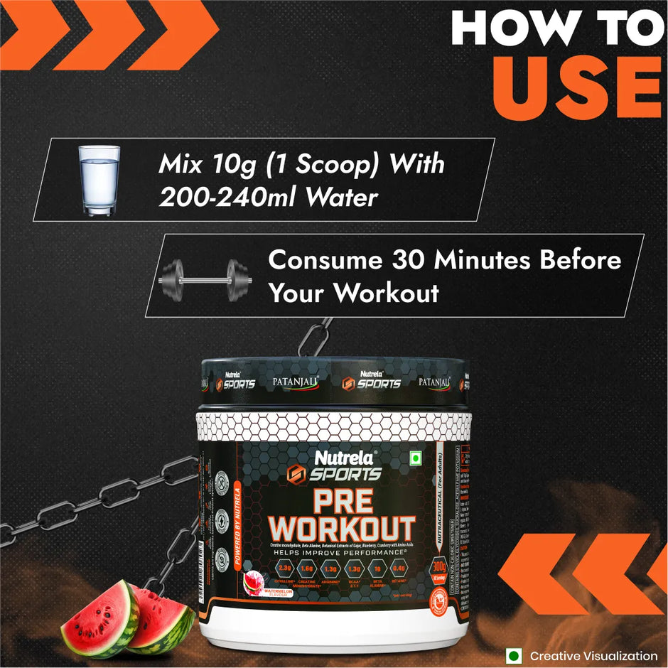 Patanjali Nutrela Sports Pre - Workout (300g) - Watermelon Flavour