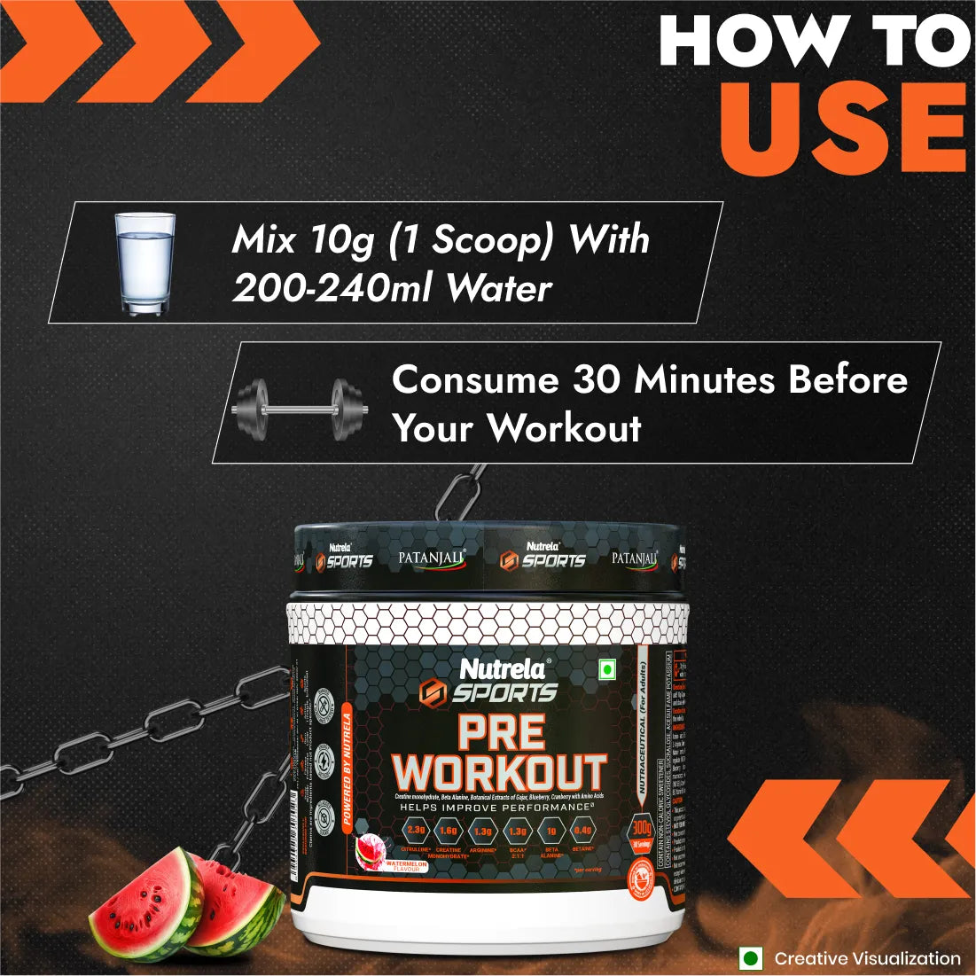 Patanjali Nutrela Sports Pre - Workout (300g) - Watermelon Flavour