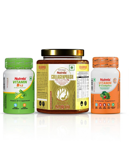 Patanjali Nutrela Collagenprash + B₁₂ + B Complex | Daily Skincare & Energy Combo