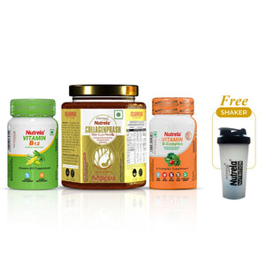 Patanjali Nutrela Collagenprash + B₁₂ + B Complex | Daily Skincare & Energy Combo+ Free Shaker