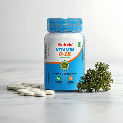 Patanjali Nutrela Vitamin D2K | Bone Strength & Immunity Support | Chewable 60 Tablets | Vanilla Flavour