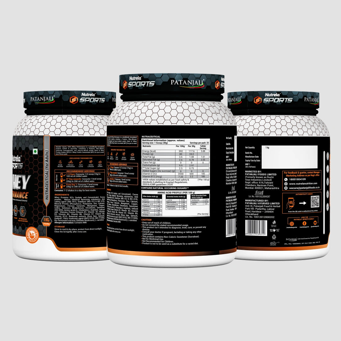 Patanjali Nutrela Sports 100% Whey Performance 1KG – Chocolate Irish Flavour | 24g Protein per Scoop | Premium Swadeshi Nutrition