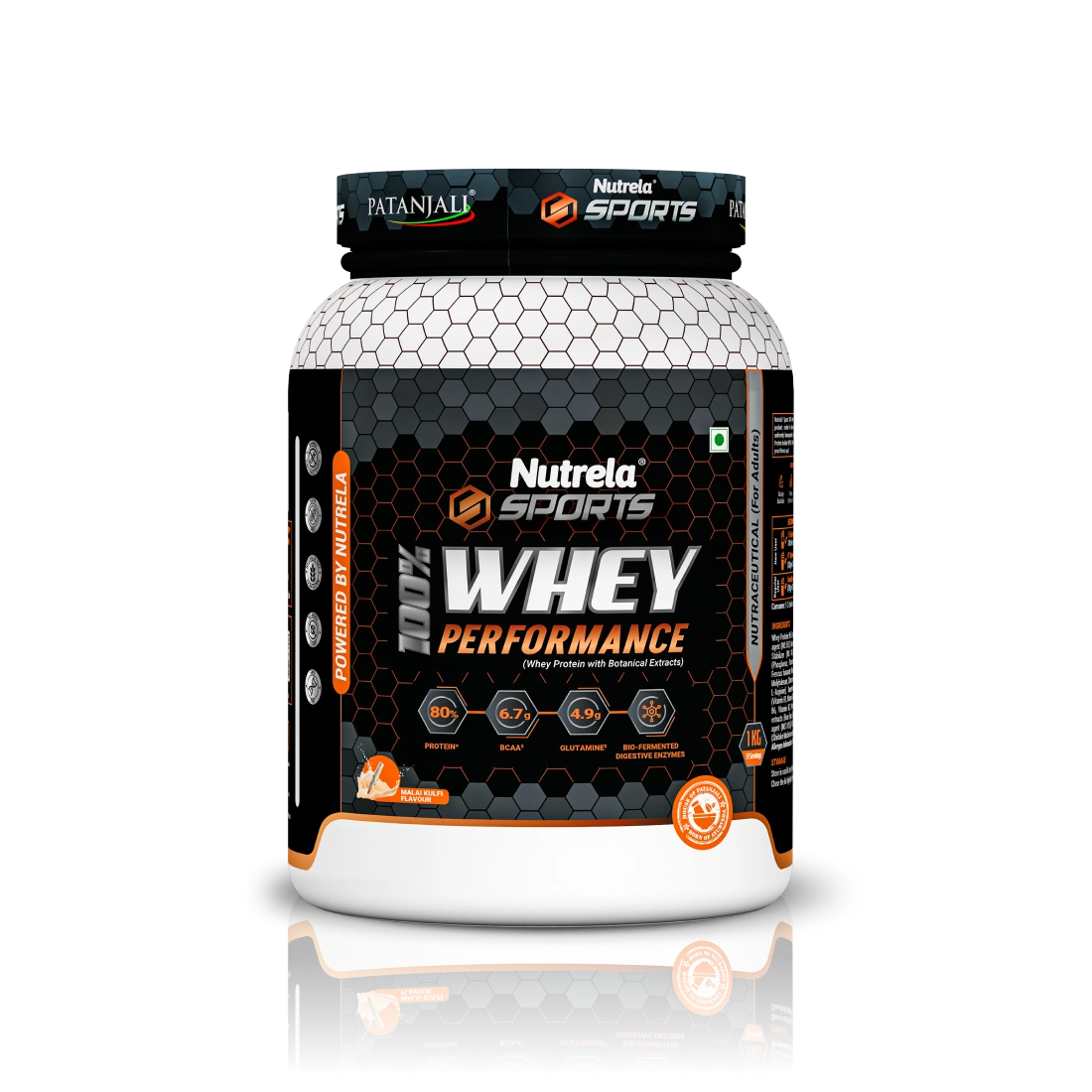Patanjali Nutrela Sports Whey Performance 1KG – Kulfi Flavour | 24g Protein per Scoop | Enriched with BCAAs & Glutamine for Muscle Recovery | Premium Swadeshi Nutrition Supplement