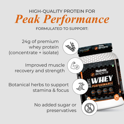 Patanjali Nutrela Sports Whey Performance 1KG – French Vanilla | 24g Protein per Scoop | Muscle Support Nutrition | Premium Swadeshi Protein Supplement