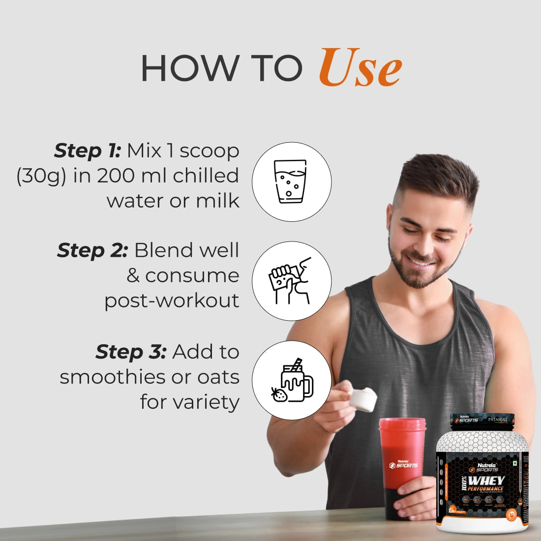 Patanjali Nutrela Sports Whey Performance 2KG – Kulfi Flavour | 24g Muscle-Support Protein per Scoop | Premium Swadeshi Flavored Nutrition + Free Shaker