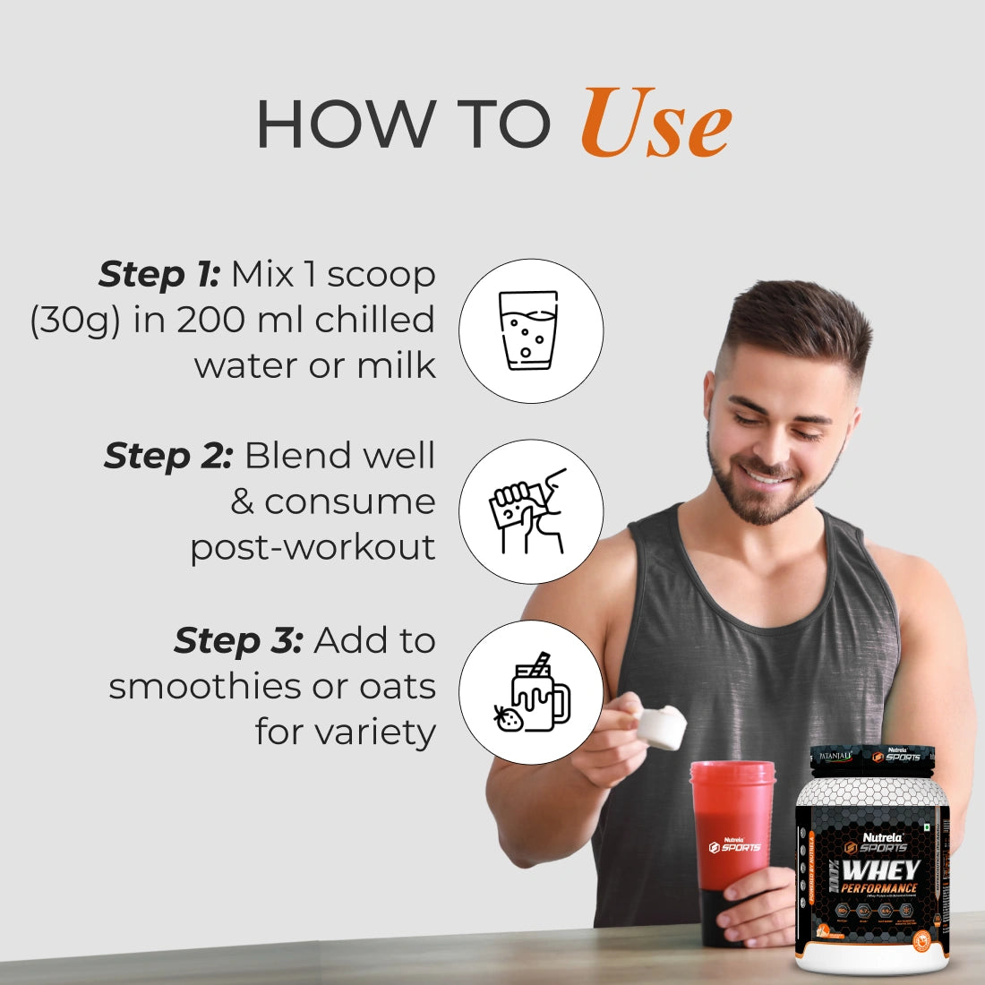 Patanjali Nutrela Sports Whey Performance 1KG – Kulfi Flavour | 24g Protein per Scoop | Enriched with BCAAs & Glutamine for Muscle Recovery | Premium Swadeshi Nutrition Supplement