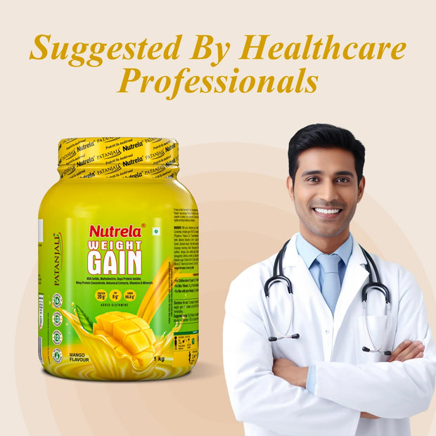 Patanjali Nutrela Mango Weight Gainer 1 kg | Ayurvedic High-Calorie Supplement + Free Shaker | Swadeshi Strength