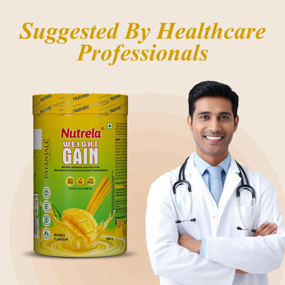 Patanjali Nutrela Mango Weight Gainer 500g | Fresh Fruity High-Calorie Healthy Gainer | Authentic Swadeshi Nutrition