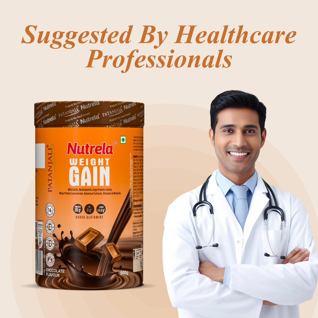 Patanjali Nutrela Chocolate Weight Gainer 500g | High-Calorie Mass Builder | Trusted Swadeshi Nutrition