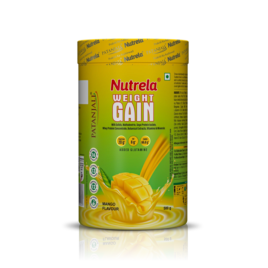 Patanjali Nutrela Mango Weight Gainer 500g | Fresh Fruity High-Calorie Healthy Gainer | Authentic Swadeshi Nutrition