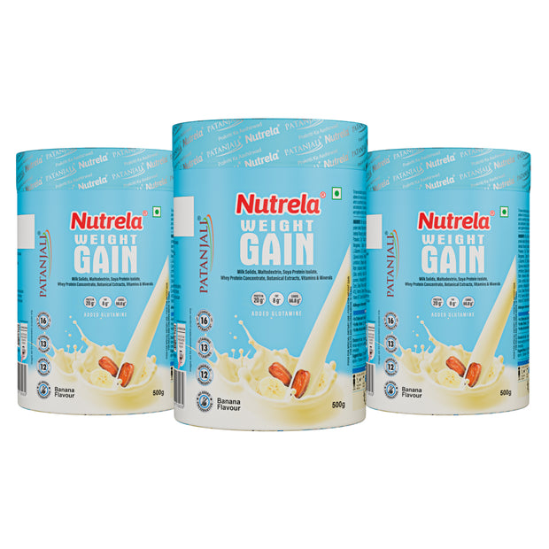 Patanjali Nutrela Weight Gain - Banana Flavor - 500g X 3 (Pack of 3)