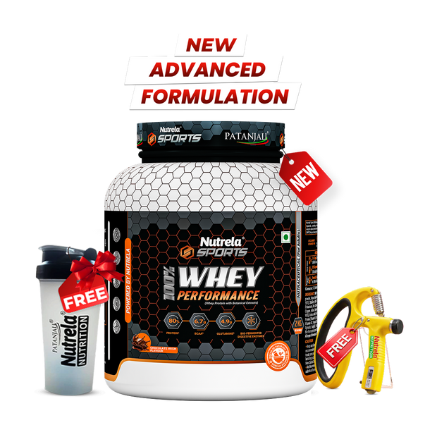 Patanjali Nutrela Sports Whey Performance 2KG – Chocolate Flavour | 24g Protein per Scoop | Swadeshi Daily Performance Protein + Free Shaker