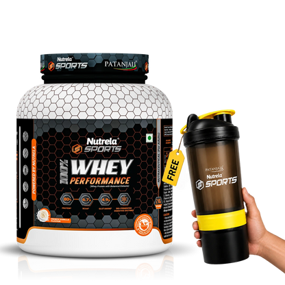 Patanjali Nutrela Sports Whey Performance 2KG – Kulfi Flavour | 24g Muscle-Support Protein per Scoop | Premium Swadeshi Flavored Nutrition + Free Shaker