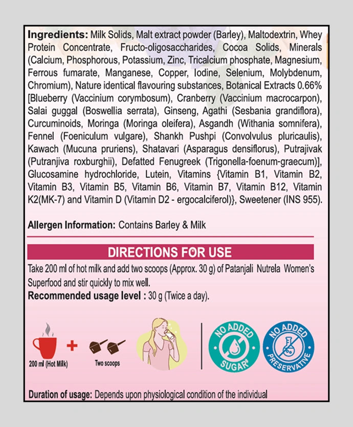 Patanjali Nutrela Women’s Superfood | Multi-Ingredient Superfood Protein Blend for Women | 400g x 3