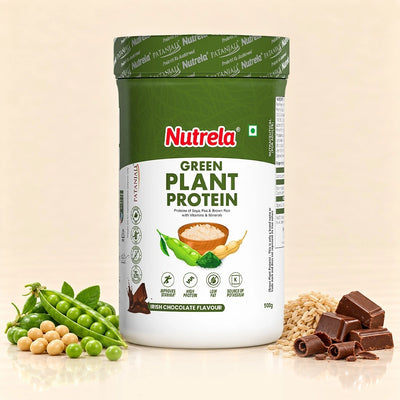Patanjali Nutrela Green Plant Protein | Swadeshi Plant Based Protein for Daily Strength & Stamina | Chocolate 500g