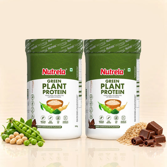 Patanjali Nutrela Green Plant Protein Pack of 2 | 18g Vegan Protein per Scoop | 40 Servings | Chocolate Flavour 1kg