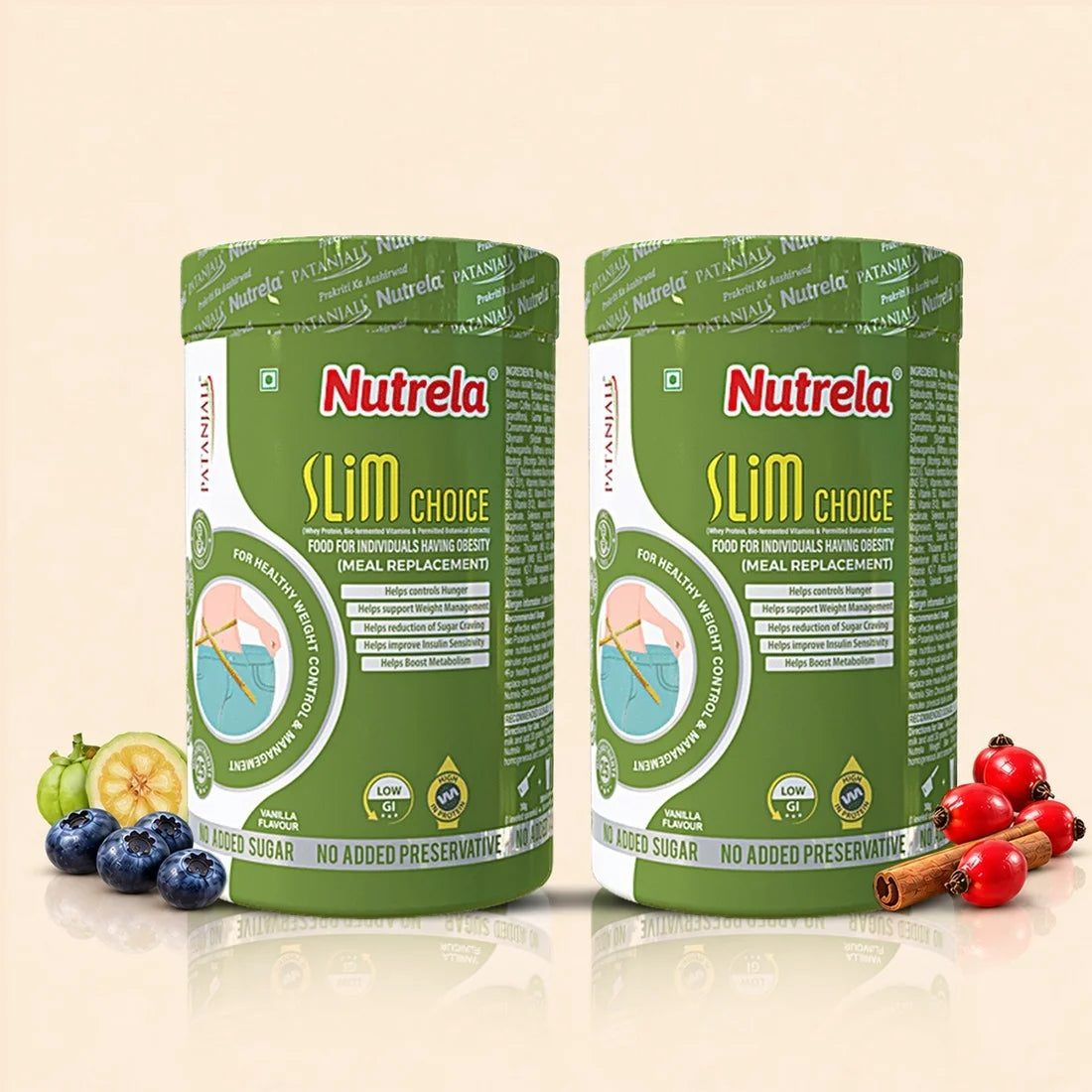 Patanjali Nutrela Slim Choice Meal Replacement Shake | High Protein & Fiber | No Added Sugar | Vanilla 500g X (Pack of 2)