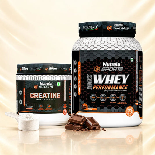 Patanjali Nutrela Sports 100% Whey Chocolate Irish (1KG) + Creatine Monohydrate (100g)