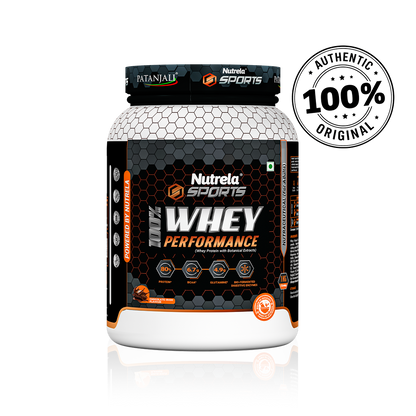 Patanjali Nutrela Sports 100% Whey Performance 1KG – Chocolate Irish Flavour | 24g Protein per Scoop | Premium Swadeshi Nutrition