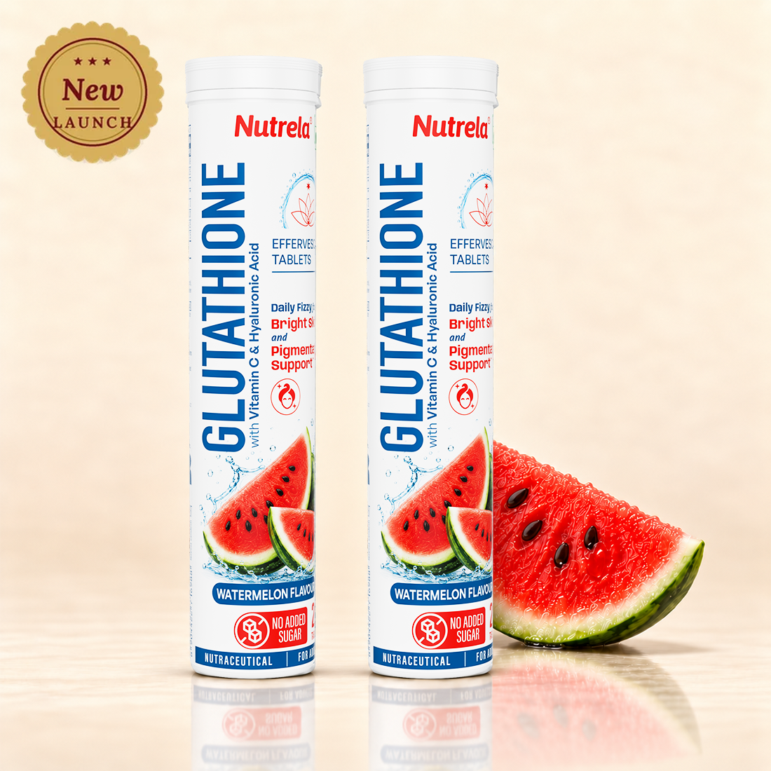 Patanjali Nutrela Glutathione Effervescent Tablets | Skin Wellness with Vitamin C & Hyaluronic Acid | Watermelon Flavour | No Added Sugar | 20 Tablets (80 g) Pack of 2