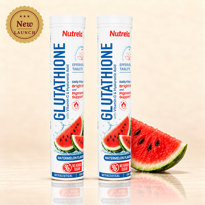 Patanjali Nutrela Glutathione Effervescent Tablets | Skin Wellness with Vitamin C & Hyaluronic Acid | Watermelon Flavour | No Added Sugar | 20 Tablets (80 g) Pack of 2