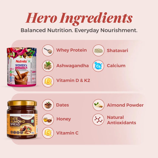 Patanjali Nutrela Women’s Superfood 400g + Patanjali Date Almond Spread 180g