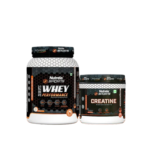 Patanjali Nutrela Sports 100% Whey French Vanilla (1KG) + Creatine Monohydrate (100g) + Free Shaker
