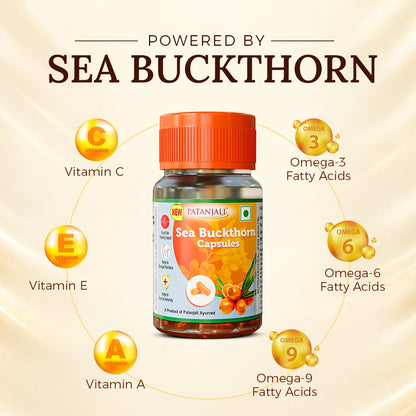 Patanjali Sea Buckthorn Oil Capsules Pack of 1 (30 Softgels) | Rich in Rare Omega 7 | For Glowing Skin & Immunity | 15 Days Supply