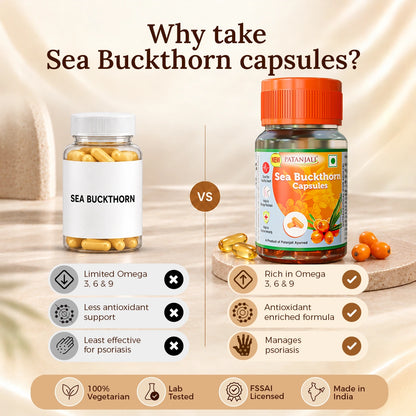 Patanjali Sea Buckthorn Oil Capsules Pack of 1 (30 Softgels) | Rich in Rare Omega 7 | For Glowing Skin & Immunity | 15 Days Supply