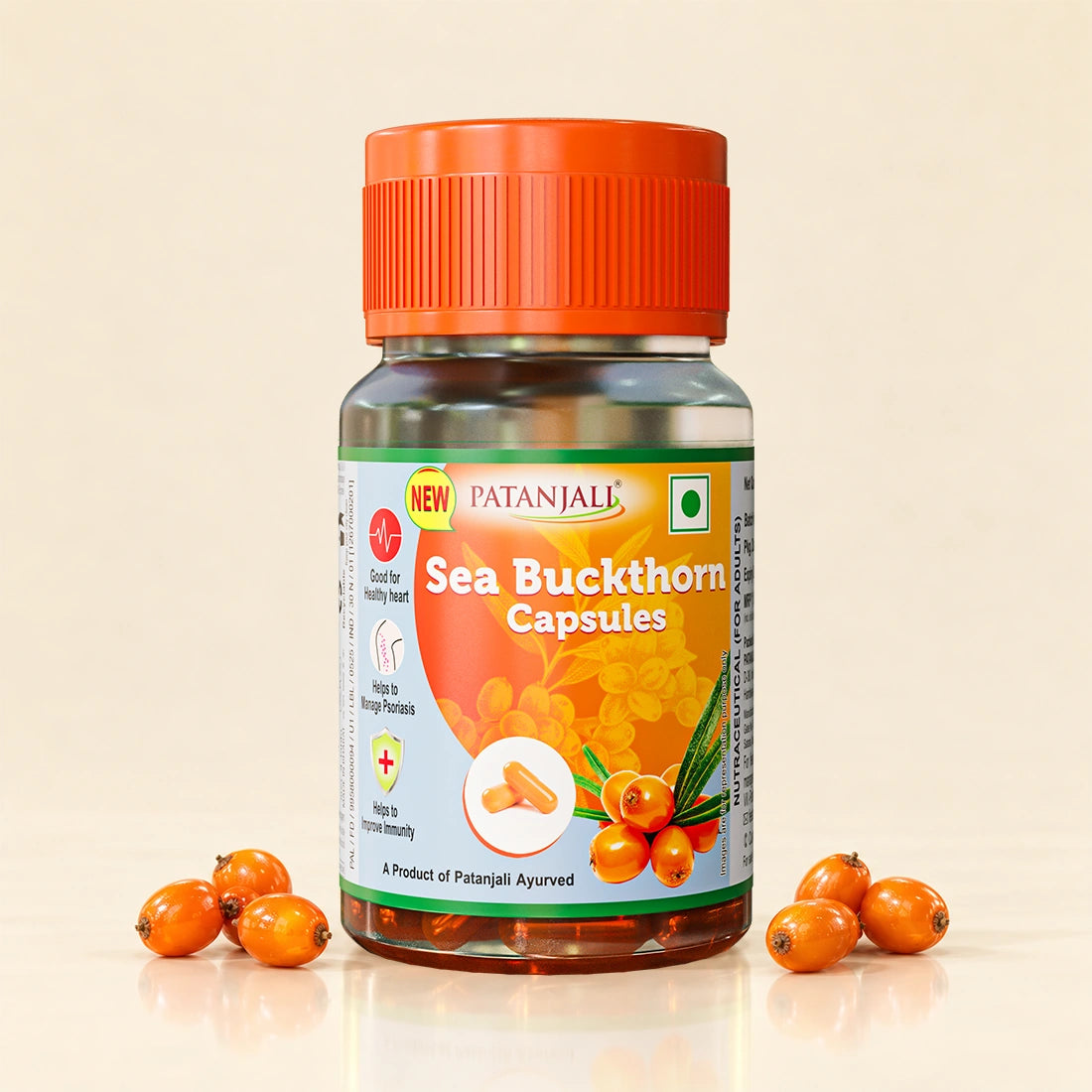 Patanjali Sea Buckthorn Oil Capsules Pack of 1 (30 Softgels) | Rich in Rare Omega 7 | For Glowing Skin & Immunity | 15 Days Supply