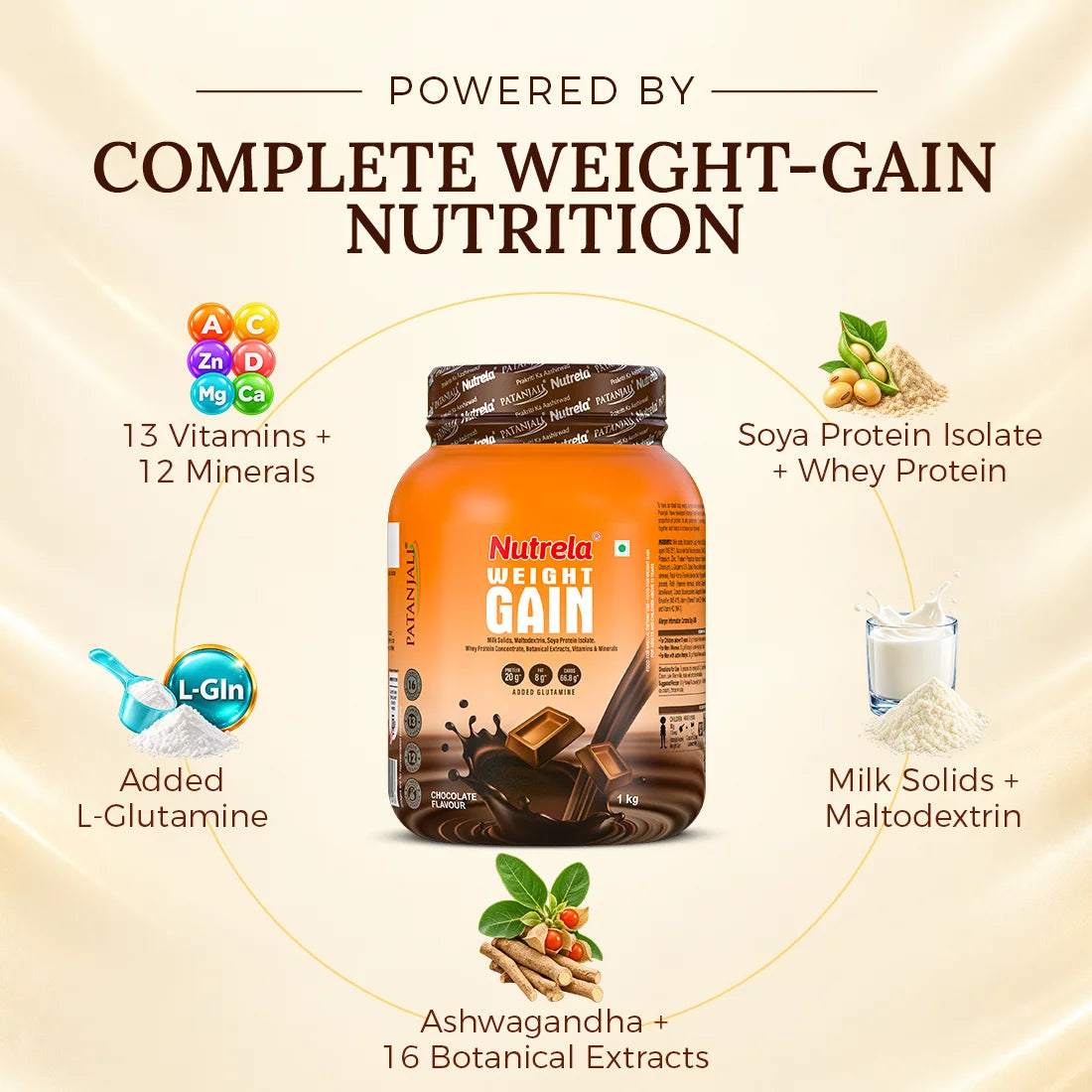 Patanjali Nutrela Chocolate Weight Gainer 1 kg | High-Calorie Ayurvedic Mass Builder