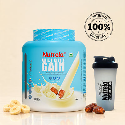 Patanjali Nutrela Weight Gainer 2 kg Banana | High Calorie Weight Gainer | Swadeshi Strength + FREE SHAKER